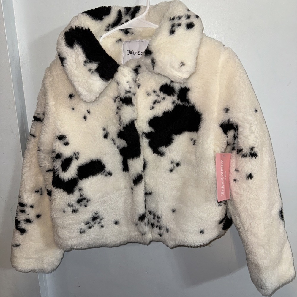 Juicy Couture Spotted Faux Fur Jacket White Black Dalmatian Y2K Glam SIze S NWT